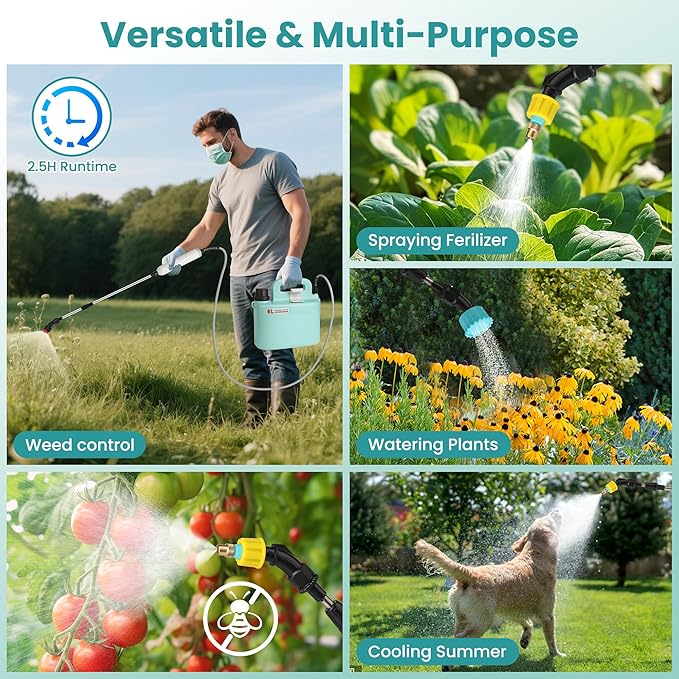 Electric Garden Sprayer 1.6 Gallon - Battery Powered Weed Sprayer Wtih 3 Nozzles, Backpack Sprayer in Lawn and Garden, Pump Sprayer for Gardening, Watering & Spring Planting