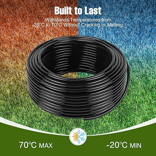 50FT 1/4 Inch Drip Irrigation Tubing with 5 Pack Push-to-Connect 1/4" Tee Connectors, Distribution Drip Line Hose & Universal Tee Fitting, for Drip Irrigation Parts or Drip System and Misting System