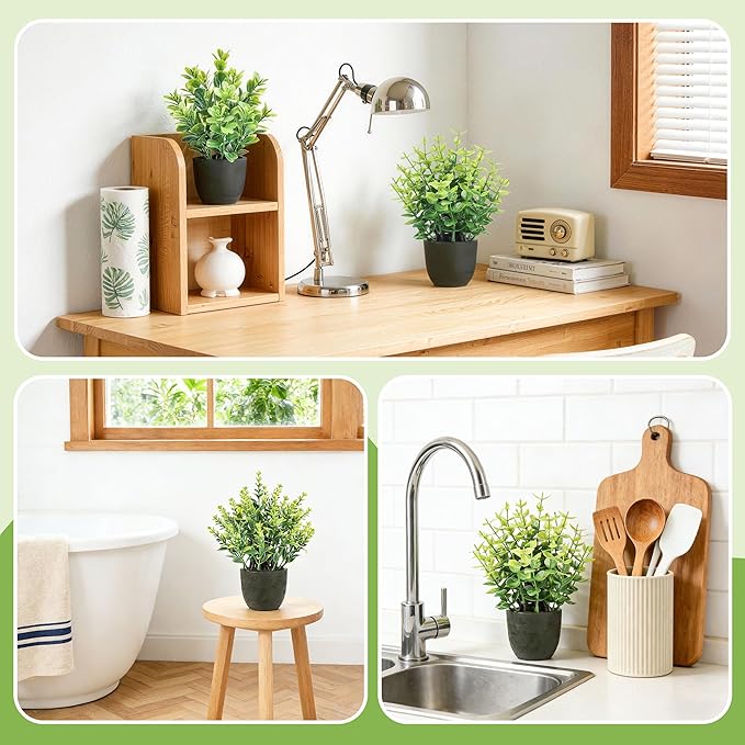 Der Rose 4 Pack Mini Artificial Plants Indoor in Pots Mixed Fake Plants Greenery Set for Black Bathroom Decor Shelf Counter Styling Office Desk Farmhouse Room Decor