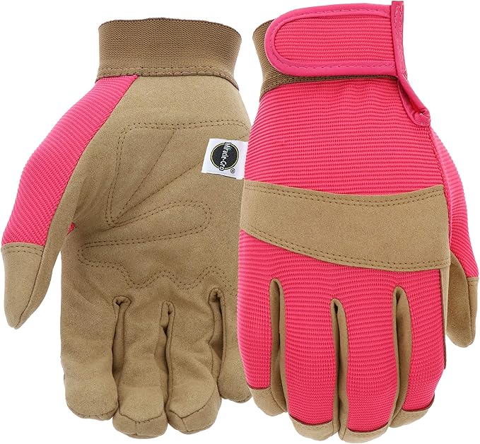 Miracle-Gro MG86205 General Utility Gloves – [Medium/Large], Synthetic Leather Padded Palm Gloves, Spandex Back, Adjustable Hook and Loop Wrist, 1 Count (Pack of 1)