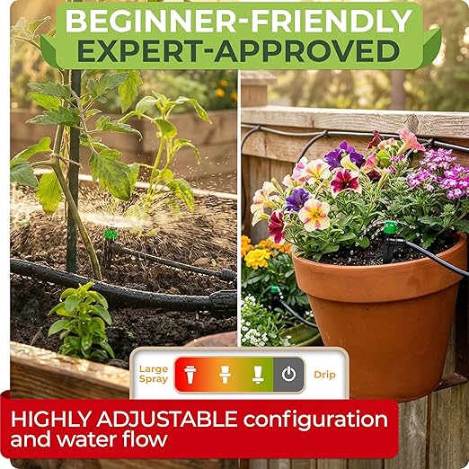 CARPATHEN Drip Irrigation System Kit - Complete Quick Connect Garden Watering System with Adjustable Sprinkler Emitters, 5/16" & 1/4" Tubing - Drip Line for Raised Beds, Greenhouse