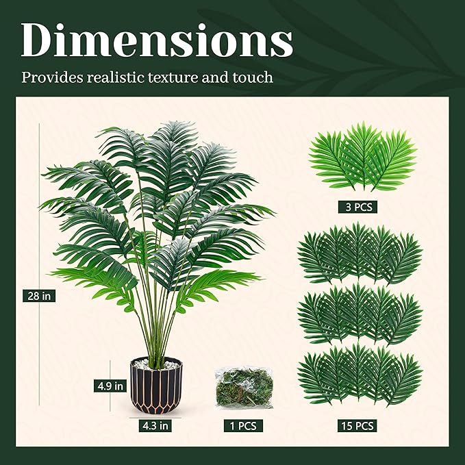 Der Rose 28" Fake Palm Tree Large Artificial Potted Plants Indoor for Home Porch Patio Living Room Bathroom Outdoor Decor