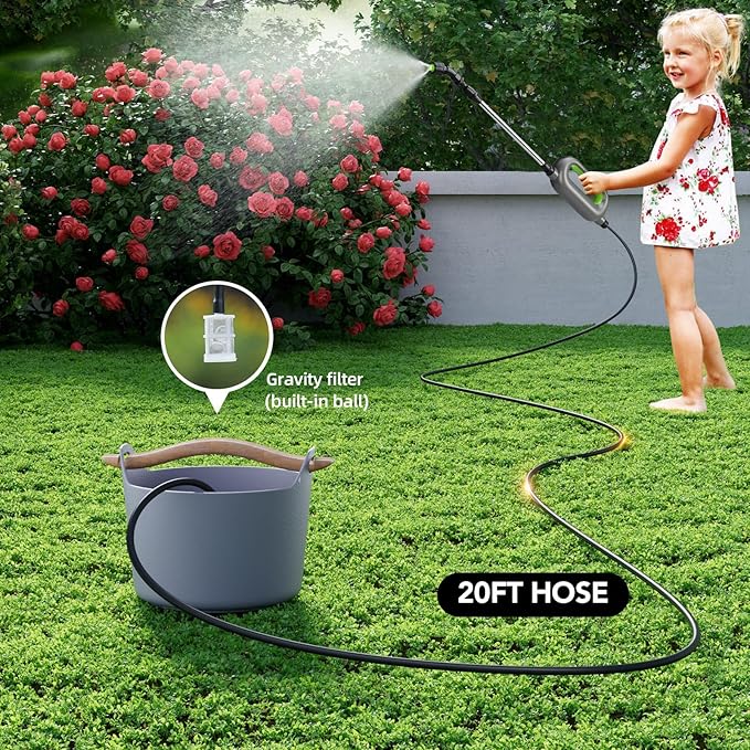 Battery Powered Sprayer Wand, Garden Electric Sprayer 24.5" Telescopic Wand with 20 FT Hose, 7.2V Voltage 3 Adjustable Nozzles, Portable USB-C Rechargeable Water Spray for Lawn and Outdoor