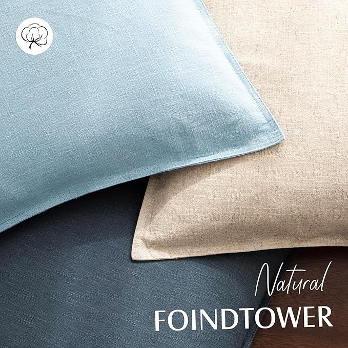 Foindtower Pack of 2, Decorative Linen Soild Throw Pillow Covers Soft Accent Euro Cushion Case Farmhouse Neutral Pillowcase for Chair Couch Sofa Bedroom Living Room Home Decor 18 x 18 Inch Light Blue