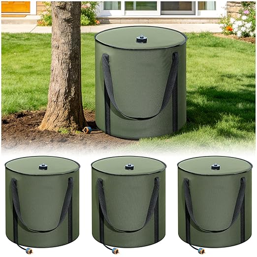 HIRALIY 15 Gallon Cylindrical Tree Watering Bag, 3 Pack, Slow Release 1-5 Days, Deep Root & Automatic Drip Irrigation System, for Multi-Trunk Newly Planted Small Trees and Shrubs