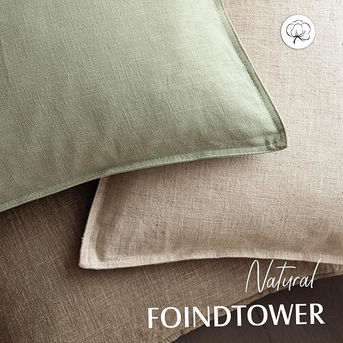 Foindtower Pack of 2, Decorative Linen Solid Throw Pillow Covers Soft Accent Cushion Case Boho Farmhouse Pillowcase for Chair Couch Sofa Bedroom Living Room Home Decor 26 x 26 Inch Light Sage Green