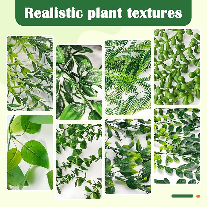 Der Rose 8Pcs Fake Hanging Plants in Black Pots Artificial Ivy Vines Faux Eucalyptus Plants for Bathroom Bookshelf Wall Shelf Decor Indoor