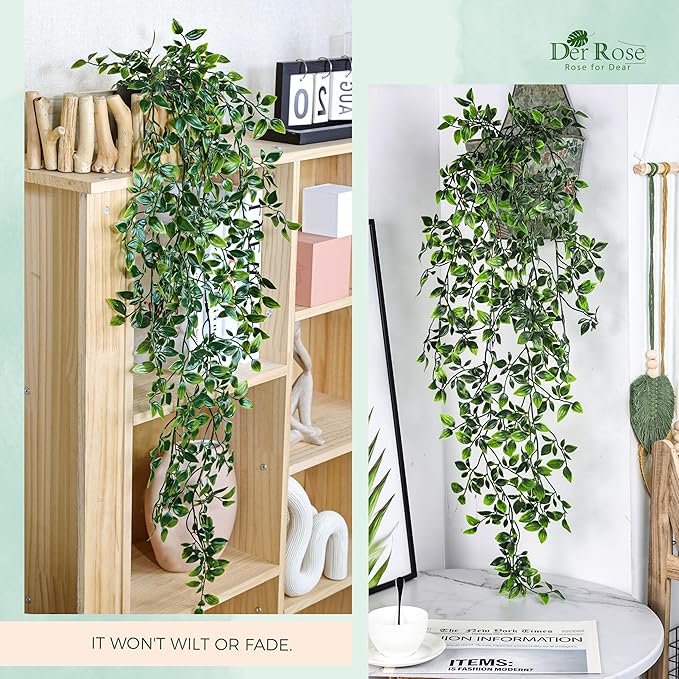 Der Rose 34'' Fake Hanging Plants Artificial Potted Mandala Vine Plants Indoor and Outdoor for Office Home Living Room Bathroom Wall Shelf Decor (1Pack)