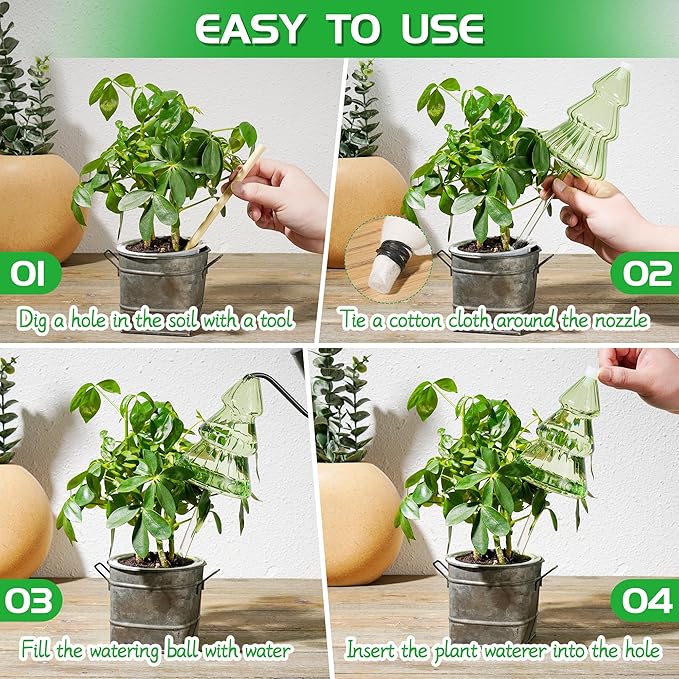 12 oz Large Plant Watering Globes, Glass Self Watering Globes, Unique Christmas Tree Self Watering Planter Insert, Vacation Plant Watering Devices, Automatic Watering Bulbs (Large-2 Pack)