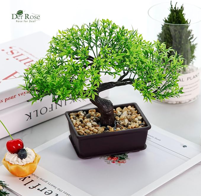 Der Rose 8 Inch Fake Plants Artificial Bonsai Tree Ficus for Home Office Desk Table Shelf Japanese Zen Decor Indoor