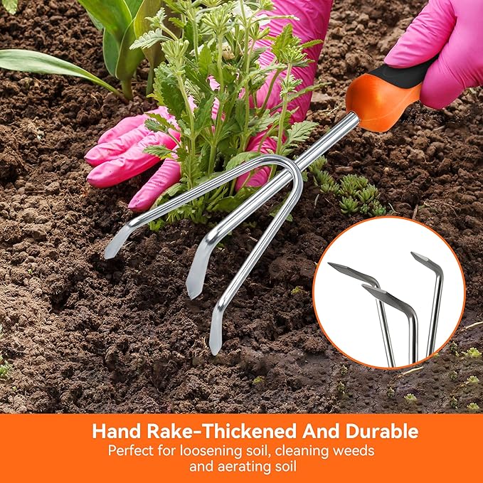 Garden Tool Set 3-in-1 with Heavy-Duty Trowel, Transplanter & Cultivator for Digging and Planting, Polished Cast-Aluminum Heads for Rust Resistance, Non-Slip SoftGrip Handles Reduce Fatigue