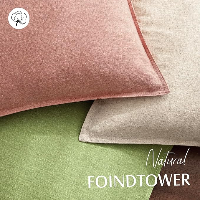 Foindtower Pack of 2, Decorative Linen Soild Throw Pillow Covers Soft Accent Euro Cushion Case Boho Farmhouse Pillowcase for Chair Couch Sofa Bedroom Living Room Home Decor 22 x 22 Inch Coral Pink