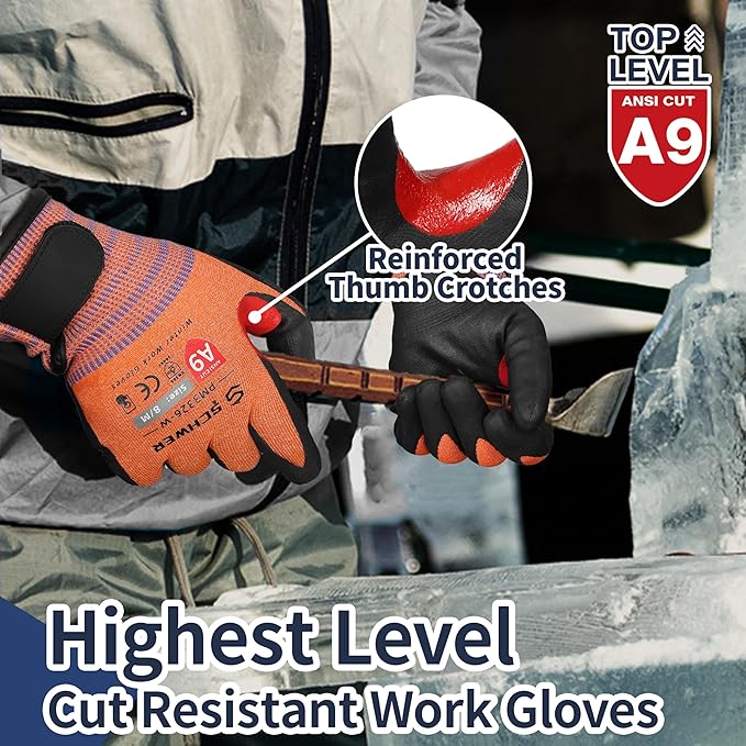 Schwer ProGuard Winter Work Gloves for Men and Women, ANSI A9 Cut Resistant Gloves for Extreme Protection, Freezer Glove With Super Grip, Touchscreen, Thermal Insulated, PR3326-W (XS,1 Pair)