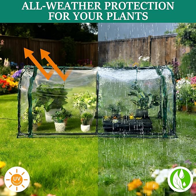 Meonum Mini Greenhouse with Grow Light, 51.18 "L x 25.59" W x 21.65" H Portable Greenhouses Waterproof UV-Resistant for Indoor/Outdoor Seed Starting(Dome Shape)