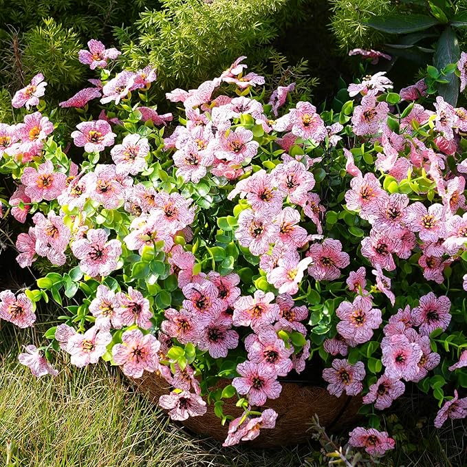 trytuny Artificial Flowers for Outdoor, UV Resistant Fake Silk Flowers, Realistic Faux Plants for Outside Indoor Porch Patio Window Box Planter Home Decor (20, Pink)