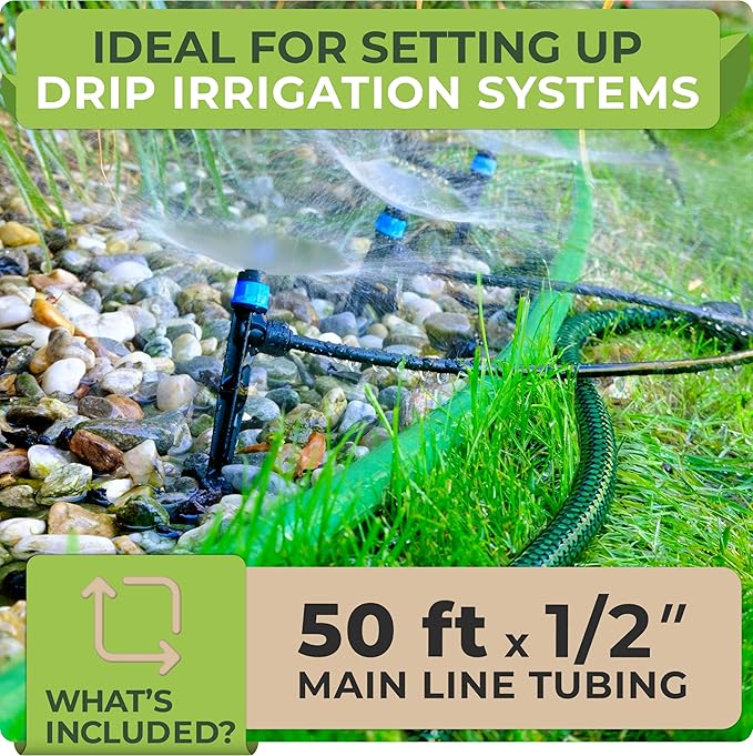 Carpathen 50 FT 1/2 Irrigation Tubing Mainline - Drip Irrigation Tubing Perfect for Push-To-Connect Garden Irrigation System, or as Blank Distribution Hose for Any Gardening Project
