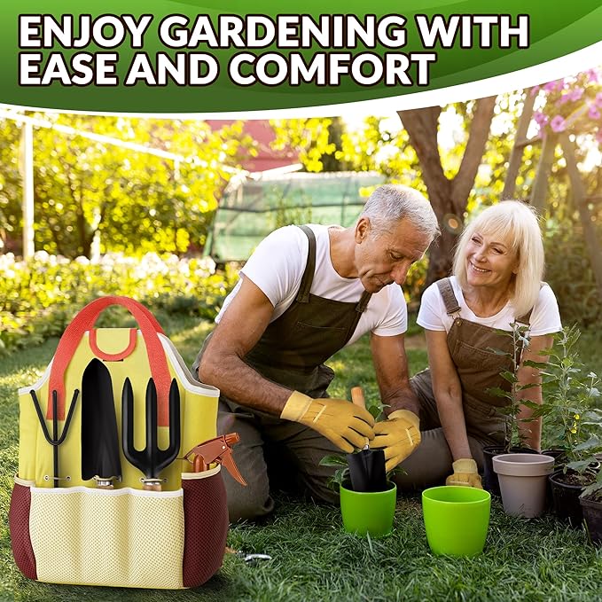 10 Pcs Gardening Tool Set for Women – All-in-One Garden Tools Set with Handy Tote Bag, Ergonomic Design & Rust-Resistant Steel – Gardening Tools for Women for Easy Garden Care & Gifts for Plant Lovers