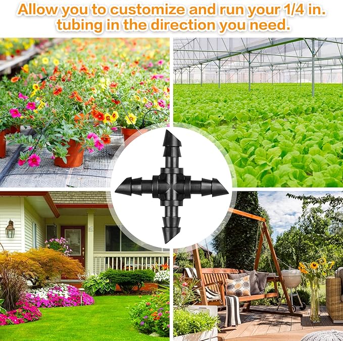 Gardrip Drip Irrigation Cross Fittings: 45 Pieces Barbed 4-Way Cross Irrigation Parts with Sharp End Fits for 1/4 Inch Drip Tubing Line Tee Connectors for Garden Lawn
