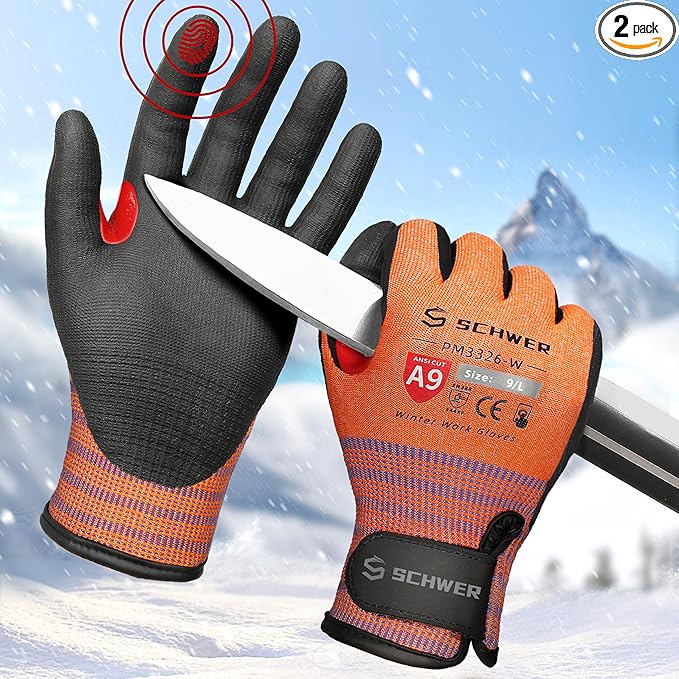 Schwer FreezeGuard-X Winter Work Gloves for Men and Women, ANSI A9 Cut Resistant Gloves for Extreme Protection, Freezer Glove With Super Grip, Thermal Insulated, PM3326-W (L,2 Pairs)