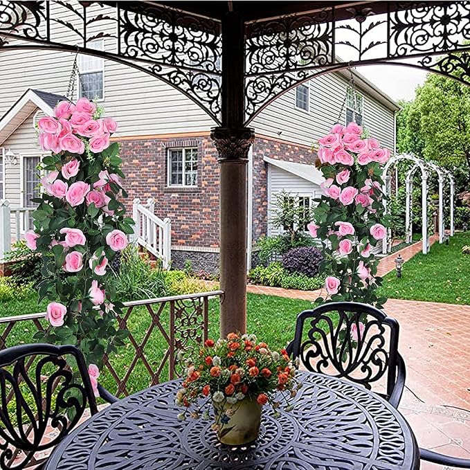 RECUTMS Valentines Day Rose Decorations, Fake Hanging Flower, 2PCS Artificial Rose Vine Plants Flowers Wedding Home Decoration and Wall Décor 3.3Ft Valentines Pink Outdoor Decor (Pink)