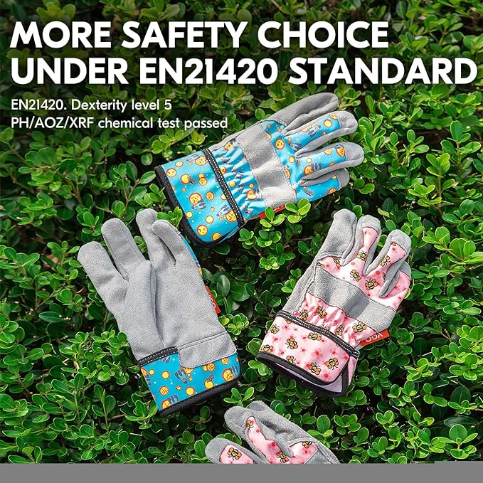 Vgo... 1-Pair Age 5-6 Kids Gardening Gloves,Children Yard Work Gloves,Soft Safety Outdoor Playing Gloves(Size M, Blue Plane, KID-MF3561)