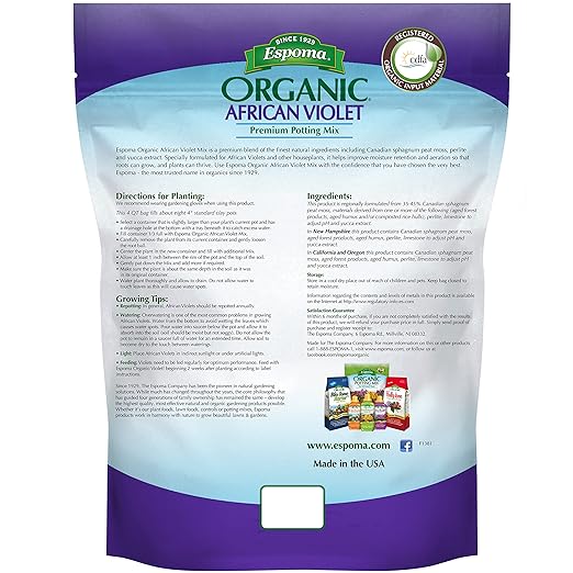Espoma Organic African Violet Mix 4qt Bag and Violet! Liquid Plant Food Concentrate 8oz Bottle. Use for All Violets and Indoor Flowering Plants - for Organic Gardening - Combo Pack