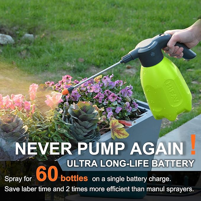 HIFAY ES2-PRO Electric Spray Bottle 2L/0.5Gallon, Rechargeable Battery Powered Sprayer Spray 60 Bottles On a Single Charge, Automatic Plant Mister，Pump Sprayer,Indoor Watering Can for Plants