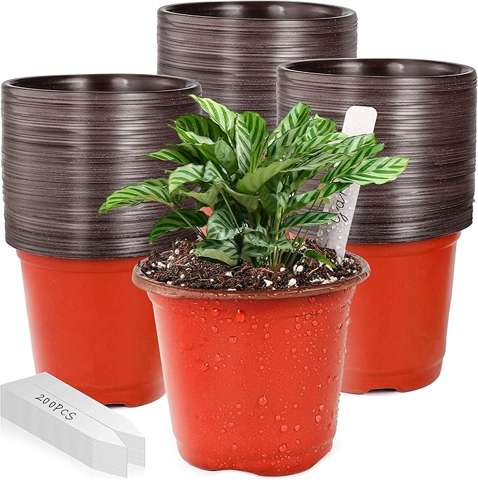 LWWTBS Plant Nursery Pot/Pots 200 Pcs 4" Plastic Small Plants Pots Flower Pots Seed Starting Pots for Plants Indoor Outdoor Seeding pots (with 200 Plant Labels)