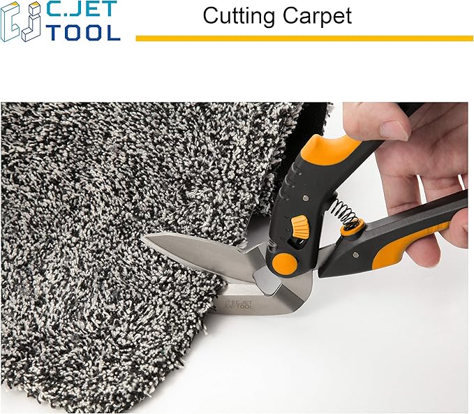 C.JET TOOL 10" Heavy Duty Scissors - Carpet Cutter, Industrial Multipurpose Tool for Cardboard, Leather, Pruning, Gardening - Professional Soft Grip Stainless Steel (Orange)