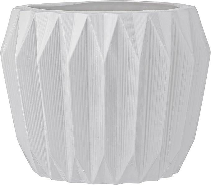 Bloomingville White Fluted Stoneware Flower Pot