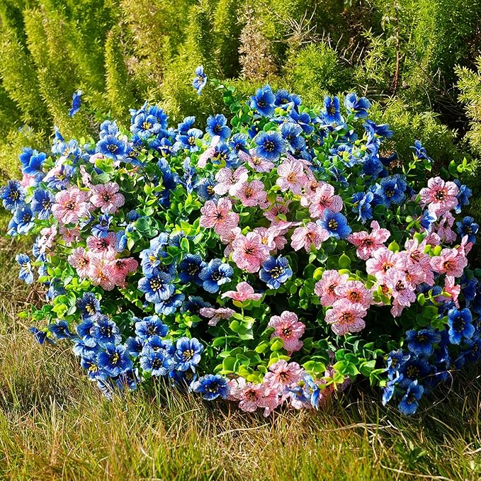 trytuny Artificial Flowers for Outdoor, UV Resistant Fake Silk Flowers, Realistic Faux Plants for Outside Indoor Porch Patio Window Box Planter Home Decor (20, Pink)