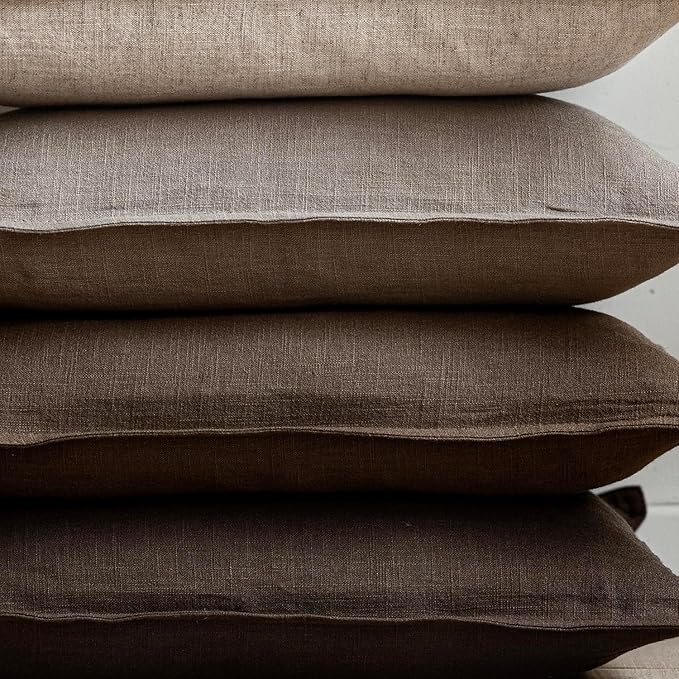 Foindtower Set of 2, Decorative Linen Soild Throw Pillow Covers Soft Accent Euro Cushion Case Farmhouse Neutral Pillowcase for Chair Couch Sofa Bedroom Living Room Home Decor 20 x 20 Inch Brown Tan