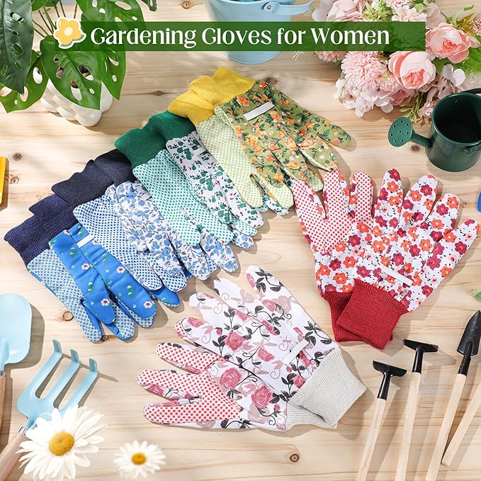 Cutecrop Garden Gloves for Women 9.5" Floral Gardening Gloves Lightweight and Machine Washable Gift for Gardeners PVC Grip