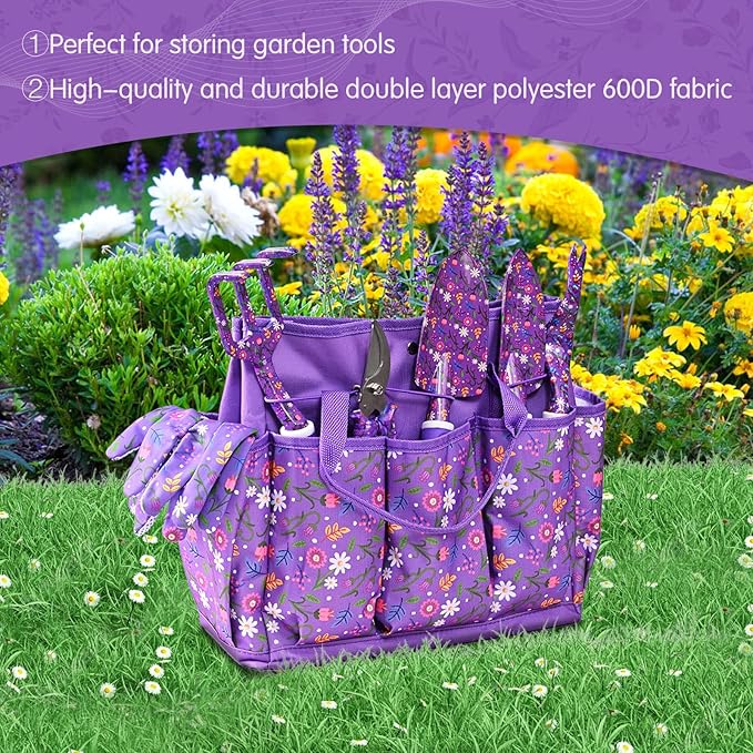 Gardening Gifts for Women, Gardening Tools for Women, 14 PCS Garden Tools Set Kit with Garden Tool Bag, Plant Lover Christmas Mothers Day Birthday Gifts for Mom Grandma Aunt, Purple