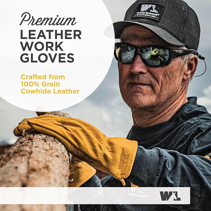 Wells Lamont Leather Work Gloves for Men – Grain Cowhide, Reinforced Palm – Ideal for Construction, Farming, Ranching – Ergonomic Fit, Keystone Thumb, Elasticized Wrist – Saddletan, XX-Large (1129XX)