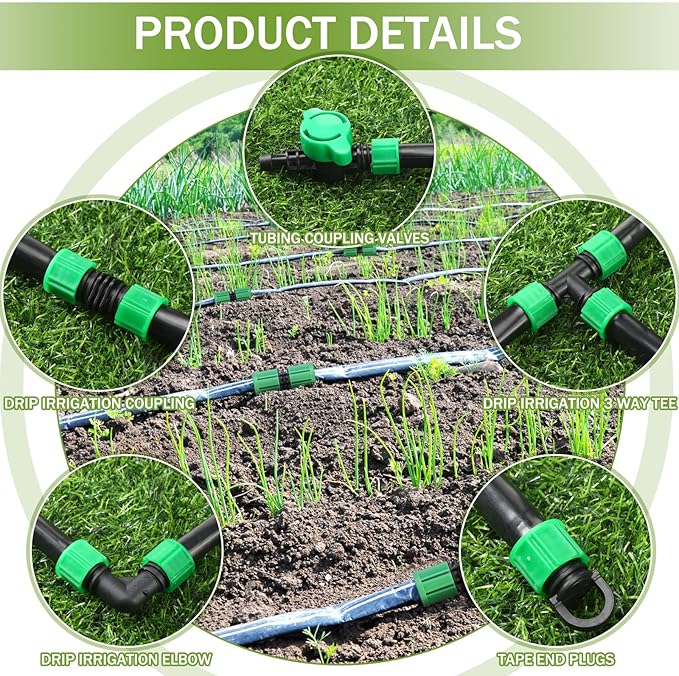 500 ft 5/8 Inch Drip Tape Irrigation Kit Drip Tape 8 Mil 8" Spacing Hose Garden Watering Tubing System Automatic Irrigation Equipment for Plant, Landscape, Yard, Lawn and Farm