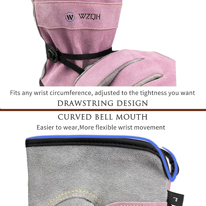 WZQH Leather Work Gloves for Men or Women. Small Glove for Gardening, Tig/Mig Welding, Construction, Chainsaw, Farm, Ranch, etc. Cowhide, Cotton Lined, Utility, Firm Grip, Durable. Pink-Grey S