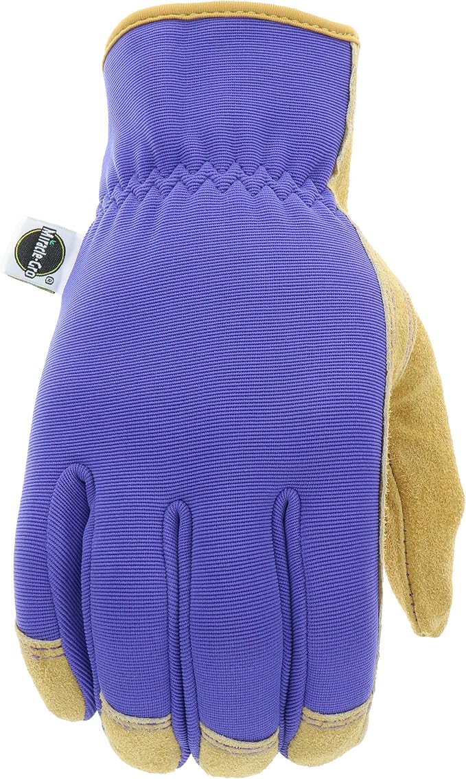 Miracle-Gro MG23080 Landscaping Work Gloves- [1 Pair, Medium/Large] Split Cowhide Leather Palm Gloves with Shirred Elastic Wrist