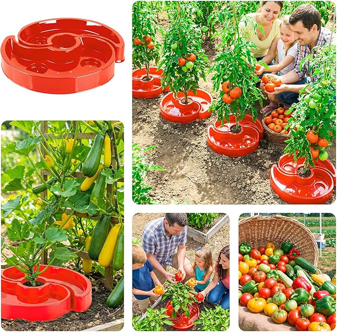 4 Sets Tomato Watering Ring, Aqua-Direct Red Tomato Halo for Vegetable Direct Root Irrigation, Cuts Runoff, Promotes Vigorous Plant Growth | Rapid-Stake Mount