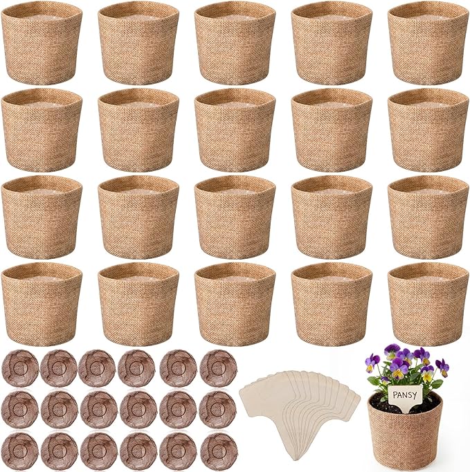 Novabright 20 Pack Herb Garden Planter Indoor Kit, 60 Pcs Complete Kitchen Herb Starter Set Including Burlap Pots Seedling Blocks Markers Easter Birthday Gift Ideas for Women Mom Wife Housewarming