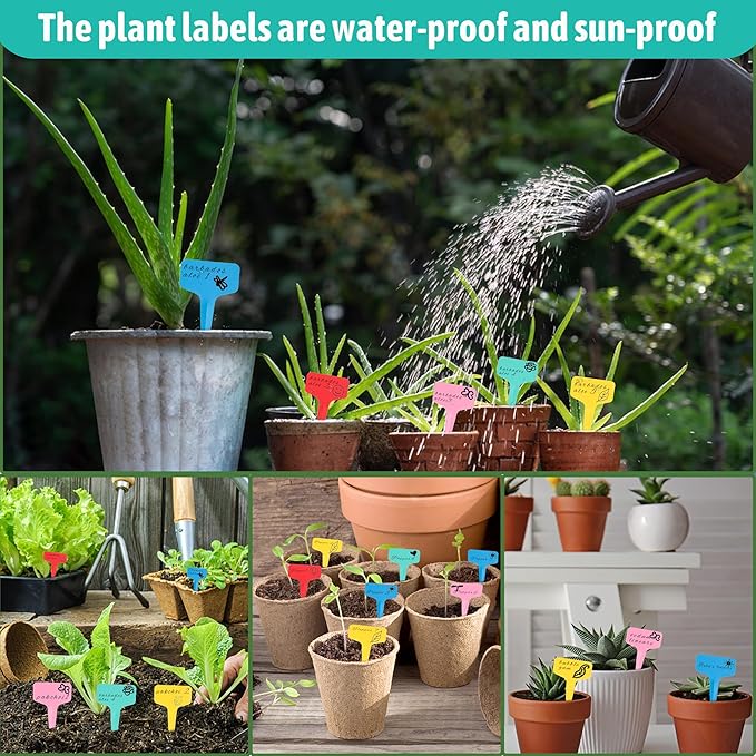 Plant Labels Tags 200Pcs T-Type Plant Markers Plastic Plant Label Garden Labels Tags Plant Labels for Outdoor Garden Waterproof Plant Label Identification Stakes with Permanent Marking Pen (Green)