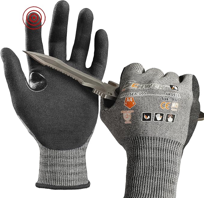 Schwer A4 AIR-SKIN Cut Resistant Work Gloves AR5918 with Extreme Lightweight & Thin, Grip Gloves for Gardening, Fishing, Mechanic, Refined Work, Touch-Screen, 3D-Comfort Fit, 1 Pair (L)