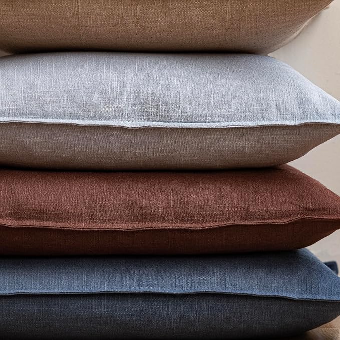 Foindtower Pack of 2, Decorative Linen Soild Throw Pillow Covers Soft Accent Lumbar Cushion Case Boho Farmhouse Pillowcase for Chair Couch Sofa Bedroom Living Room Home Decor 12 x 20 Inch Rust Red