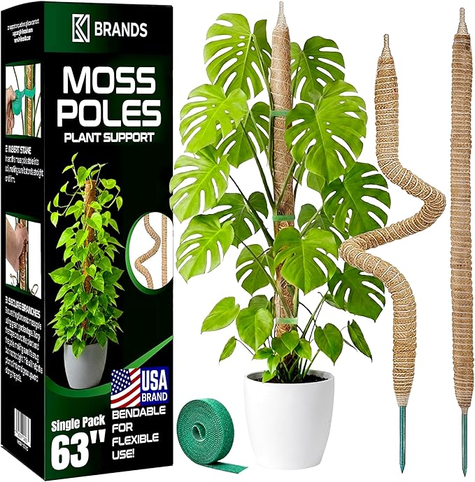 63'' Bendable Moss Pole Monstera Plant Support for Large Climbing Indoor Plants - Stakes for Potted Climbers - Tall Sticks Indoor Trellis for Houseplants - Accessories for Monstera Pot