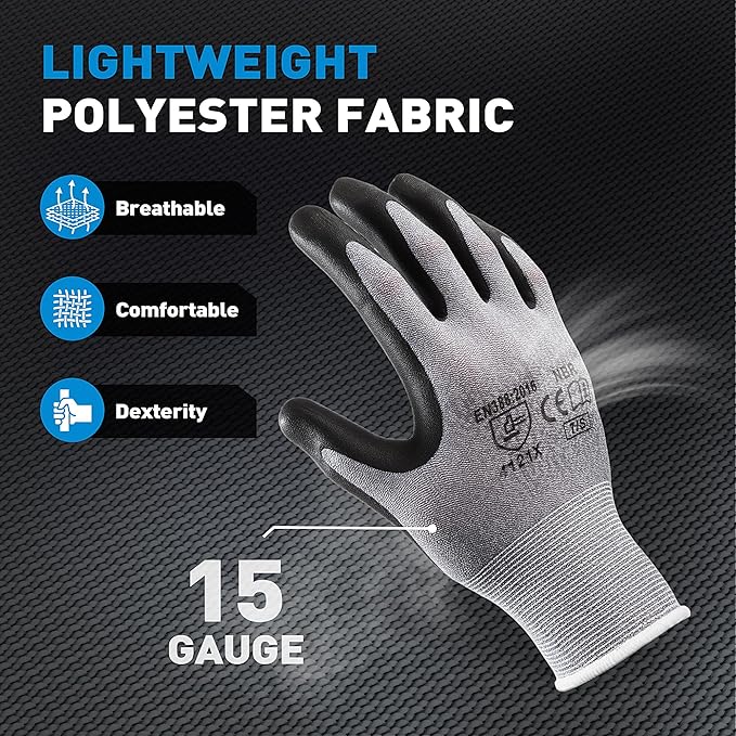 S SATC Safety Work Gloves Foam Nitrile Coated Touchscreen Knit Nylon Gloves for Men & Women, Ideal for Gardening, Warehouse