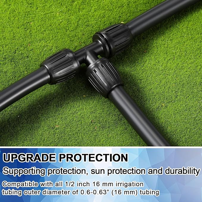 Glooglitter 40 Pcs 1/2" Tubing Irrigation Fittings Kit 1/2 ID x 0.6-0.63 OD 16 mm Drip Irrigation Barbed Connectors Include 6 Switch Valves 18 Barbed Tee 8 Ends 4 Adapters 4 Elbows (Black and Blue)
