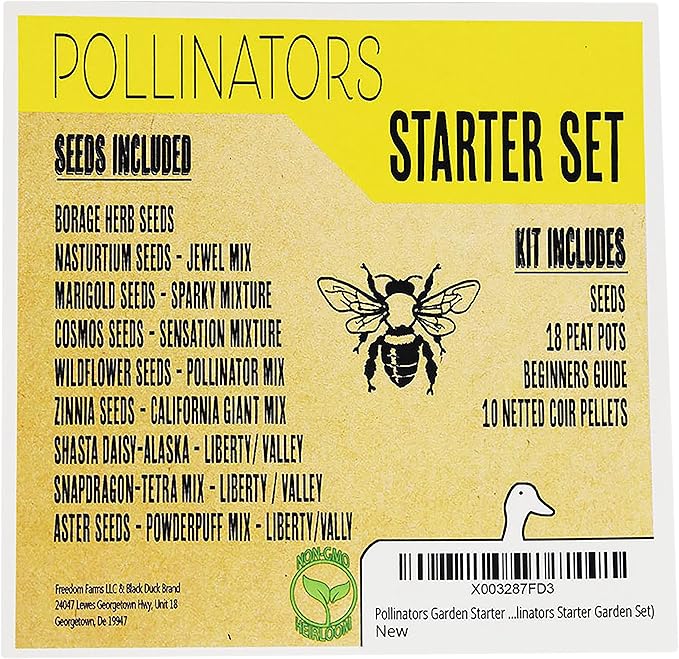 Pollinators Garden Starter Kit - Includes: Seeds, Peat Pots, Netted Coir Pellets, and a Beginners Guide - Easy Starter Kit for Gardeners - Heirloom, Non-GMO (Pollinators Starter Garden Set)