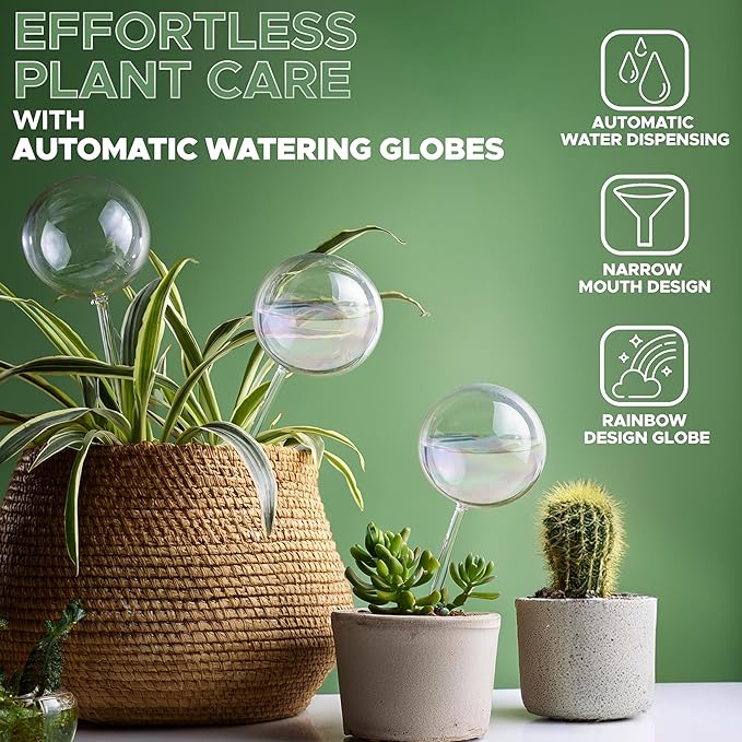 EcoNour 2PCS Light Iridescent Self-Watering Glass Globes | Automatic Plant Waterer for Indoor & Outdoor Use | Provides Up to a Week of Hydration | Ideal for Plant Lovers