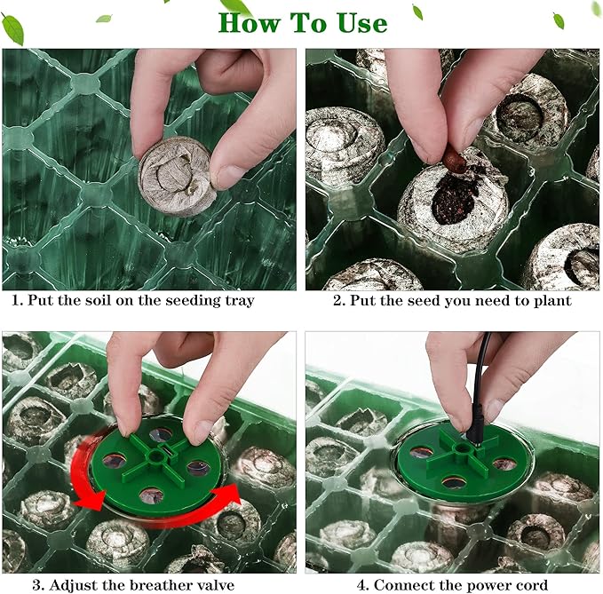 Hahood 3 Pack Seed Starter Tray Kit with Grow Light Germination Trays with Humidity Dome, 120 Peat Pellets, Gardening Tools, Plant Labels, Plant Growing Trays for Seeds Growing Starting, Green