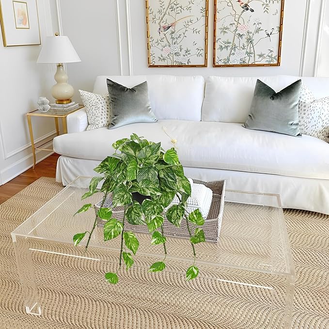 Hollyone Artificial Hanging Pothos Plants Potted Fake Ivy Faux Pothos Vine Leaves Hanging Greenery Plant in Black Pot for Home Indoor Tabletop Bedroom Patio Shelf Office Decor